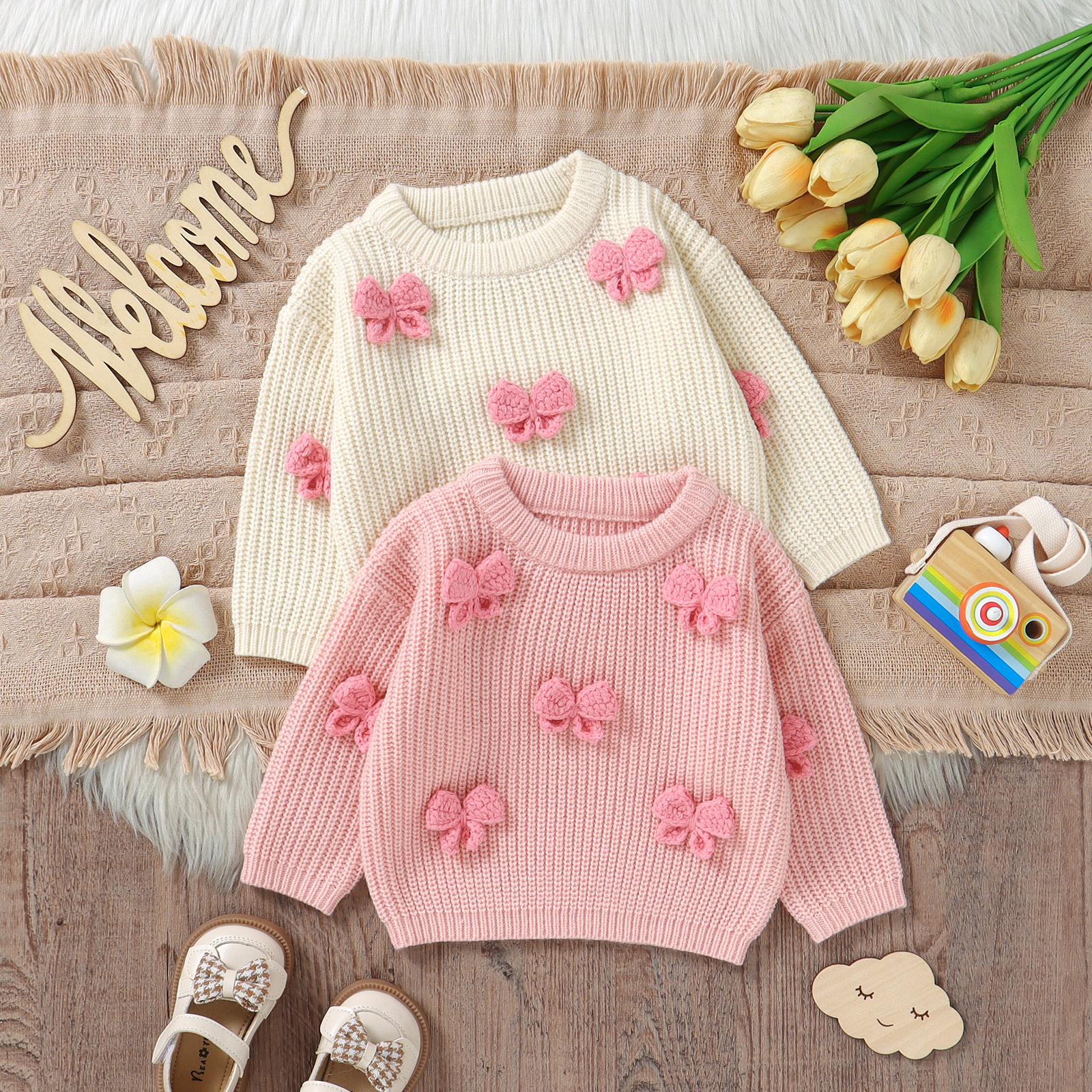 Fashion Bowknot Knitted Baby G - Baby Clothing Jumpers recension och pris