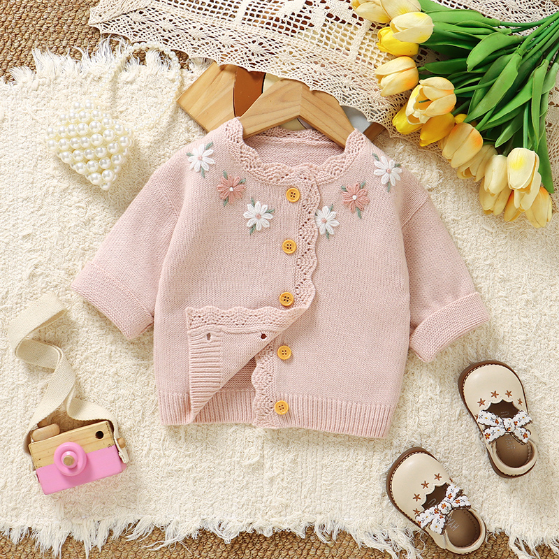 Pink Baby Girl Floral Sweaters - Knit Cardigan Infant recension och pris