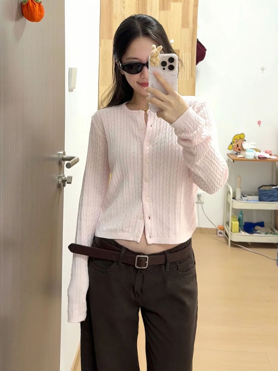 Twist Flower Baby Pink Sweater - Knit Cardigan Infant recension och pris