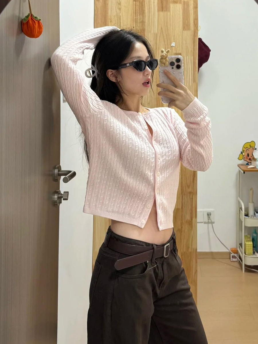 Twist Flower Baby Pink Sweater - Knit Cardigan Infant recension och pris